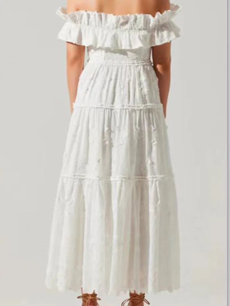 

Длинное Плиссированное кружевное приталенное платье с разрезом для пляжа и берега, маленький свежий летний Стиль 2024