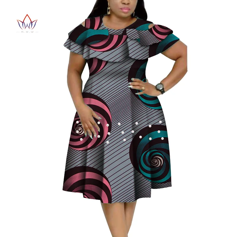 New Bazin Riche African Ruffles Collar Dresses for Women Dashiki Print Pearls Dresses Vestidos Women African Clothing WY4401 african wear for ladies Africa Clothing