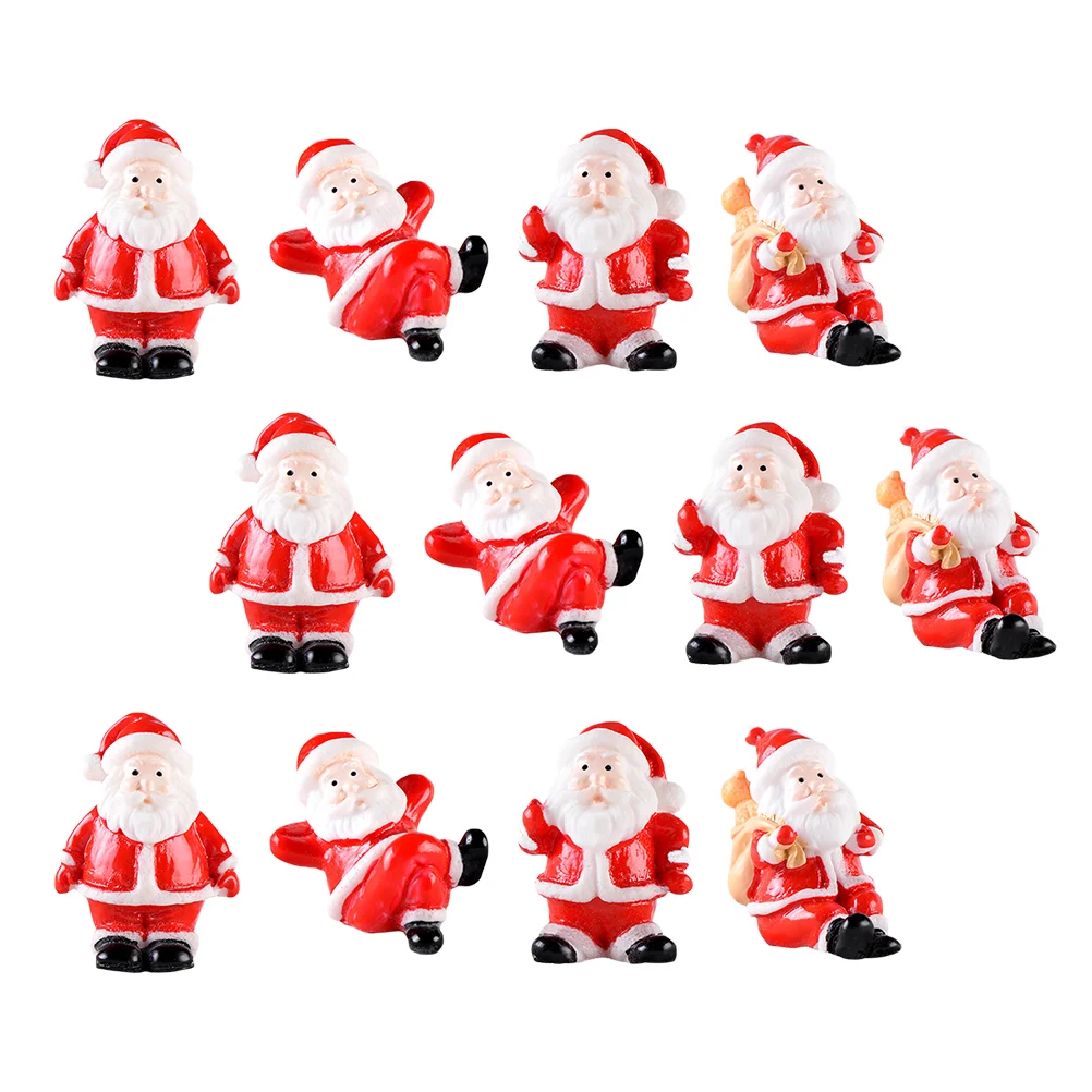 12 Pcs Mini Figurine Santa Claus Ornament Christmas Miniatures Ornaments Craft Party Supplies Resin Child Mini Craft Decor