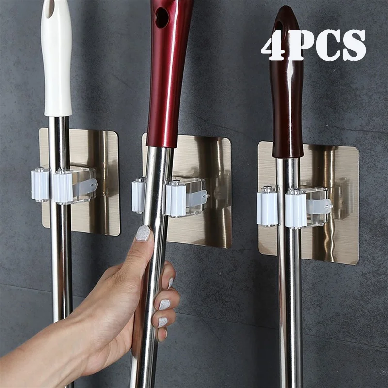 2/4pcs Adhesive Multi-purpose Hooks Wall Mounted Mop Organizer Holder Rackbrush