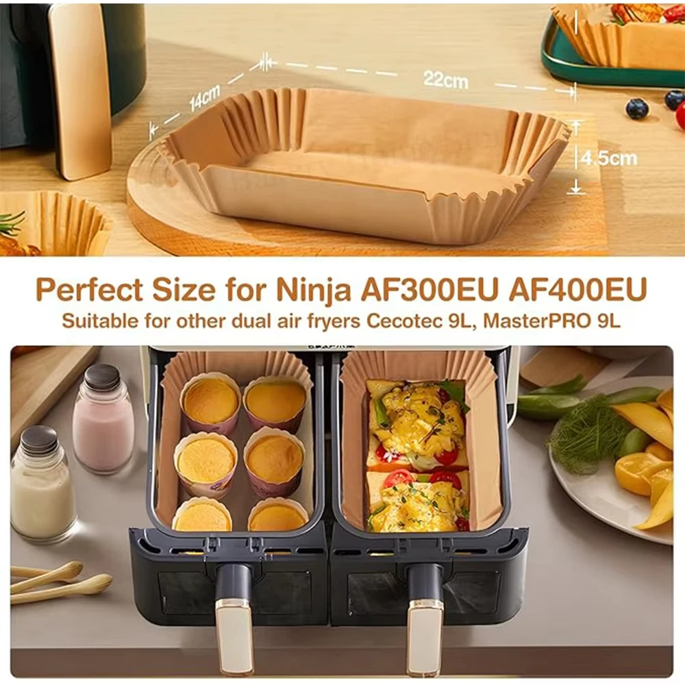 Rectangular Air Fryer Baking Paper for Ninja AF300EU AF400EU Non-stick Disposable Paper Liners Dual Zone Air Fryer Accessories