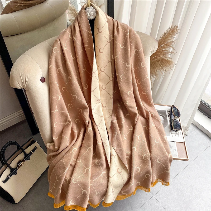 Thick Winter Poncho Women Scarf Luxury Floral Warm Shawl and Wrap Cashmere  Pashmina Scarves Design Blanket Bufanda Echarpe 2022