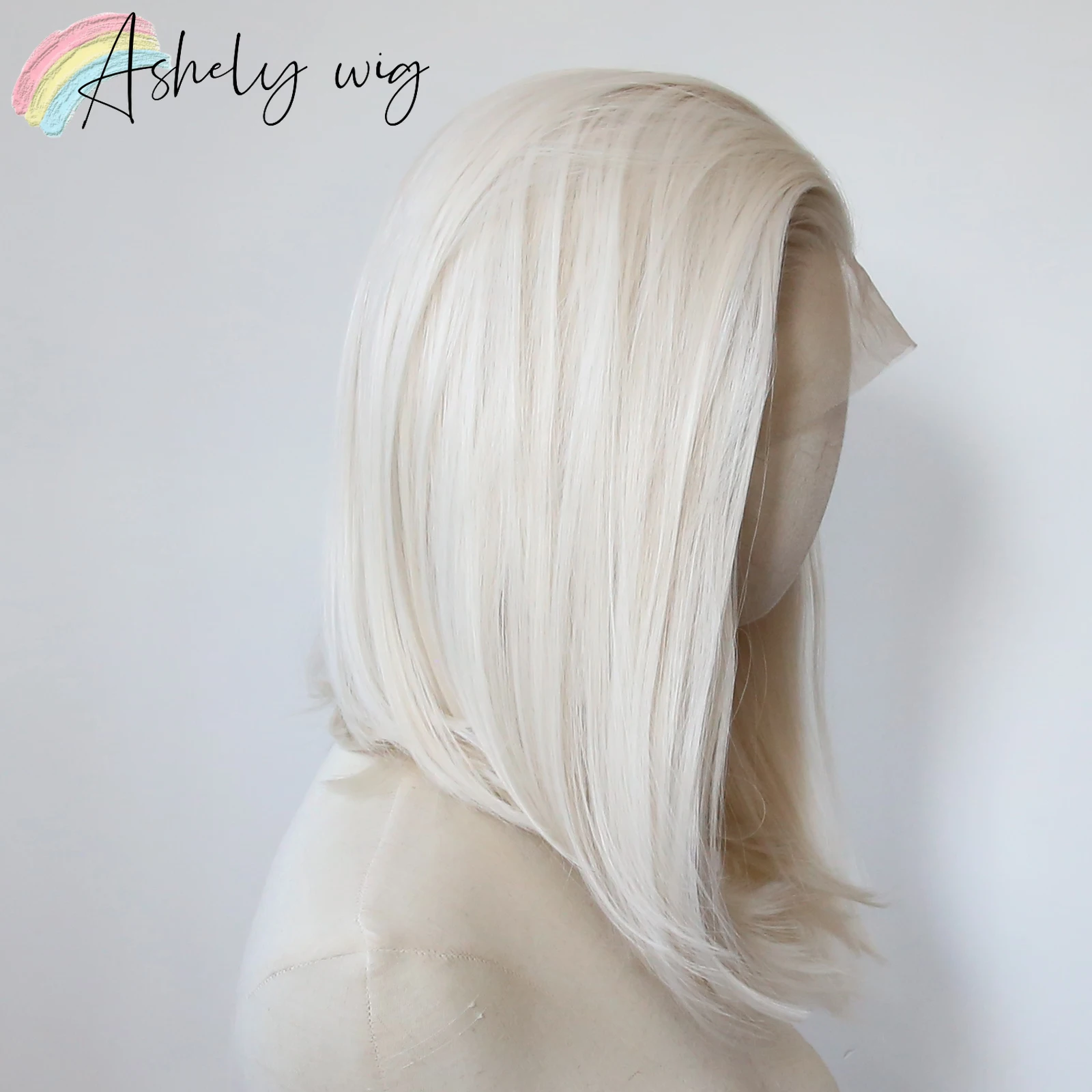 Platinum Blonde Short Bob Cream 13x4 Front Lace Wig 14inch High Temperature Fiber Silk Wig Synthetic Lace Wigs Halloween Cosplay
