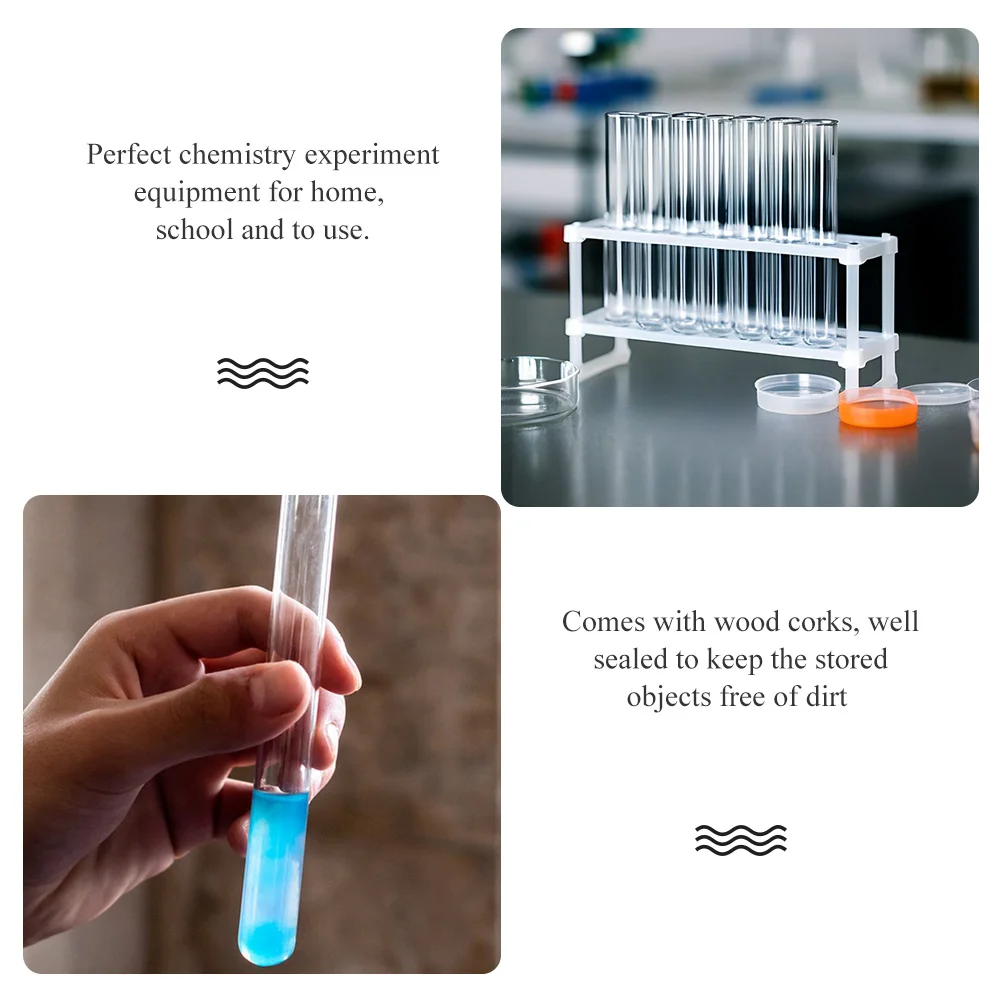 8Pcs Glass Test Tubes with Wooden Plugs Durable Clear Tubes for Chemistry Experiments Home School Liquid Storage Containers