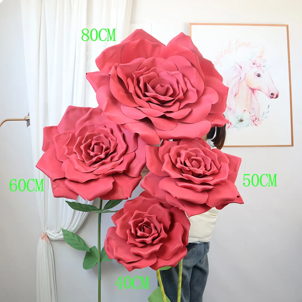 1pc Road Leading Giant PE Foam Paper Curl Rose Flower Branch Wedding Party Stage Setting Layout Decor Supplies Large Rose Flores