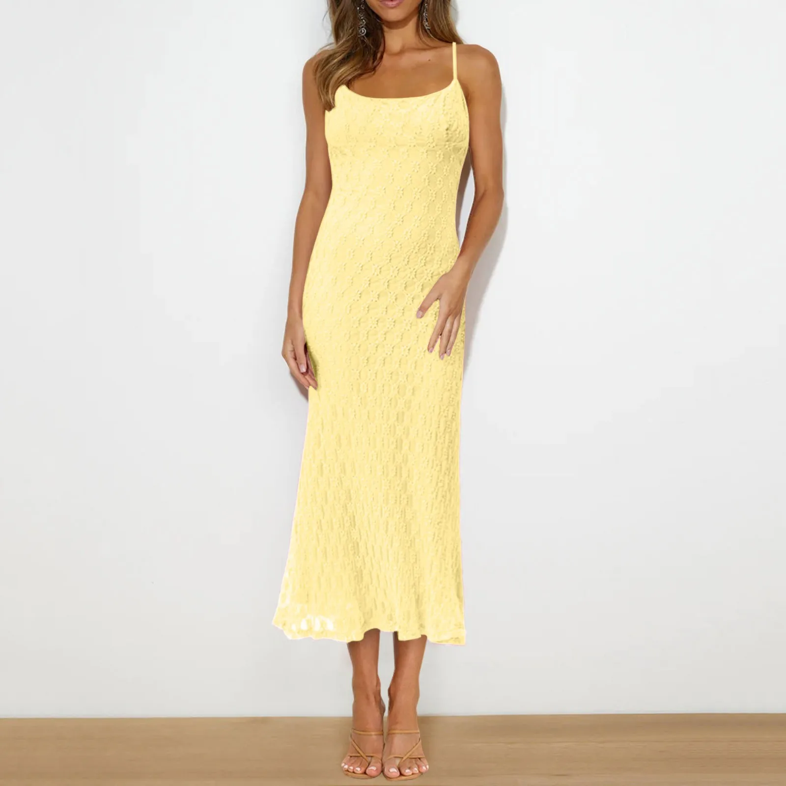 

Sexy Hip Wrapped Spaghrtti Strap Long Dress For Women Summer O-Neck Sleeveless Maxi Dress Ladies Solid Backless Beach Dresses