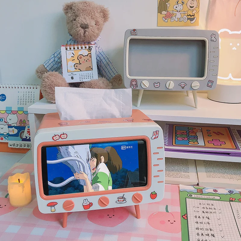 Cute Plastic Tissue Box Home Multifunctional Kawaii Desktop TV Tissue Box Case Simple Creative Storage Napkin Holder Paper Tray tissue dispenser tissue box