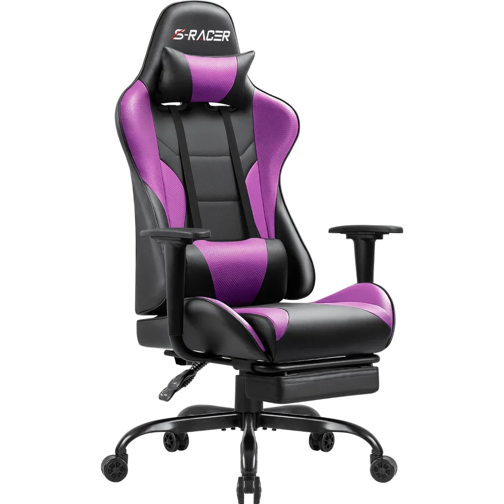 Chaise de jeu ergonomique à dossier haut en L, mobilier de bureau, chaises d'ordinateur, violet