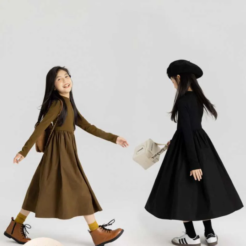 

2023 Female Dress Autumn Mother and Daughter Matching Outfits Women Solid Color Patchwork Midi Dresses Mom and I Same Look Frock