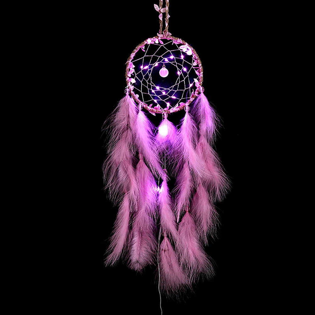 Creative Dream Catcher With Light Home Pendant Wall Ornaments Feather Wind Chime Dreamcatcher For Kids Bedroom Home Decoration 3