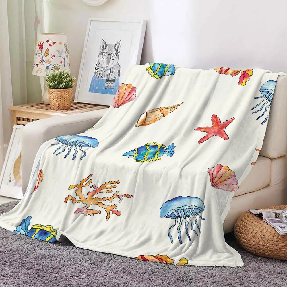 

Fish Blanket Fluffy Ocean Animals for Kids Adult Flannel Soft Warm Throw Blanket for All Season Plush Sofa Cover Shawl Bedspread