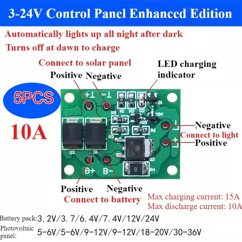 ตัวเลือกสินค้า แผงโซลาร์อัตโนมัติ LED สวิทช์ควบคุม ไฟสวน 3-24V 4-10A Controller