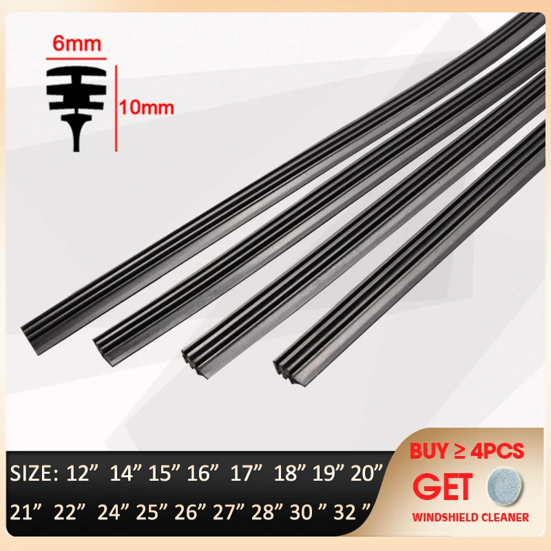 2pcs Universal Auto Vehicle Insert Rubber Strip Refill For Frameless Wiper 6mm 12"14"15"16"17"18"19"20"21"22"24"26"27"28"30"32"