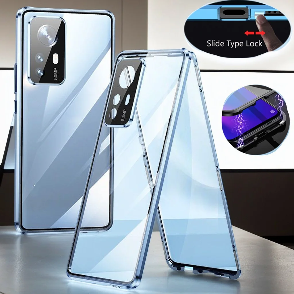 360° Double-Sided Magnetic Glass Phone Case with Lens Protection - Metal Design