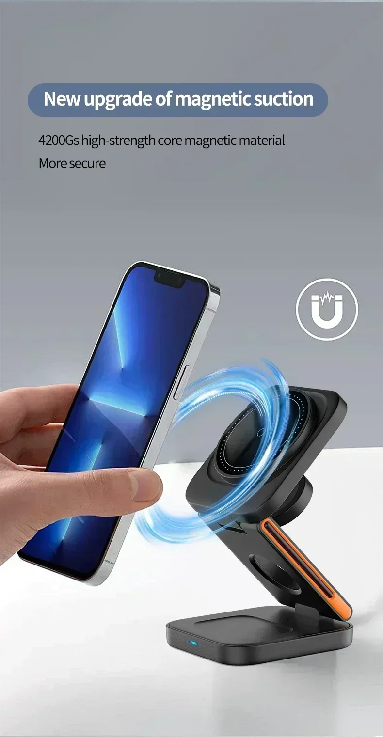 3 In 1 Foldable Magnetic Wireless Charger Stand Fast Charging Station for iPhone 17 16 15 14 13 iWatch 10-2 Airpods Pro Max