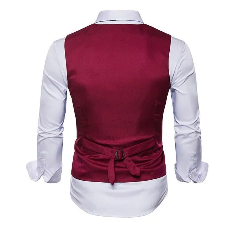 Classic Men's Solid Color Business Casual Slim Vest Formal Suit Waistcoat Male Wedding Tuxedo Social Vest