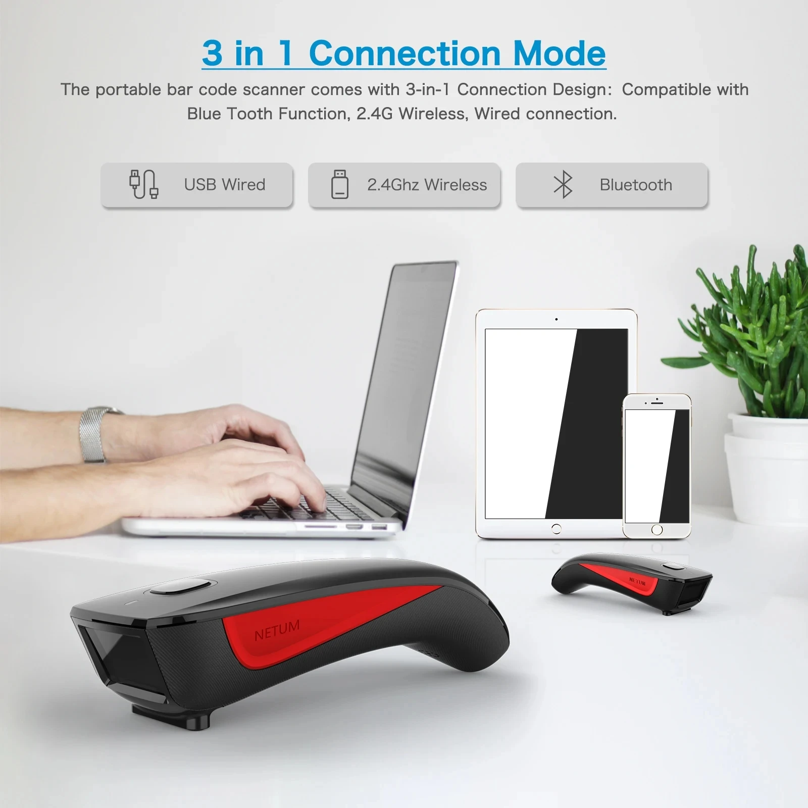 NETUM C990 2D Barcode Scanner Bluetooth Pocket Wireless QR Reader Data Matrix PDF417 IOS Android Windows