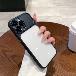 Luxury Frosted Frame Armor Transparent Phone Case with Matte Metal Lens Protection and Acrylic Back Cover - iPhone 15 (Black)