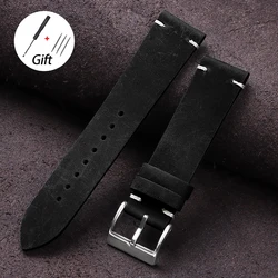 Premium Leather Watch Band in Various Sizes - Cowhide Oil Wax Strap for Smartwatches, Unisex Design (Black)