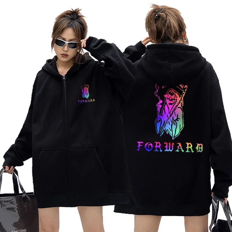 

Forward Observations Group Dazzling Horror Skull Print Zipper Hoodie Men Rock Gothic Zip Up Jacket Male Casual Zipper Sweatshirt