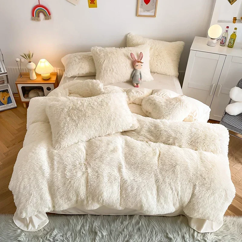 

Shaggy Super Soft Coral Fleece Warm Cozy Princess Bedding Bedding Set Mink Velvet Double Duvet Cover Set Bed Linen Pillowcase