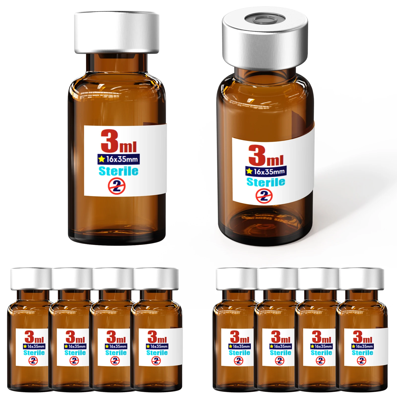 Ks-Tek Sterile Empty Vials Silver Aluminum Cap with Butyl Rubber Stopper,Sterile Package