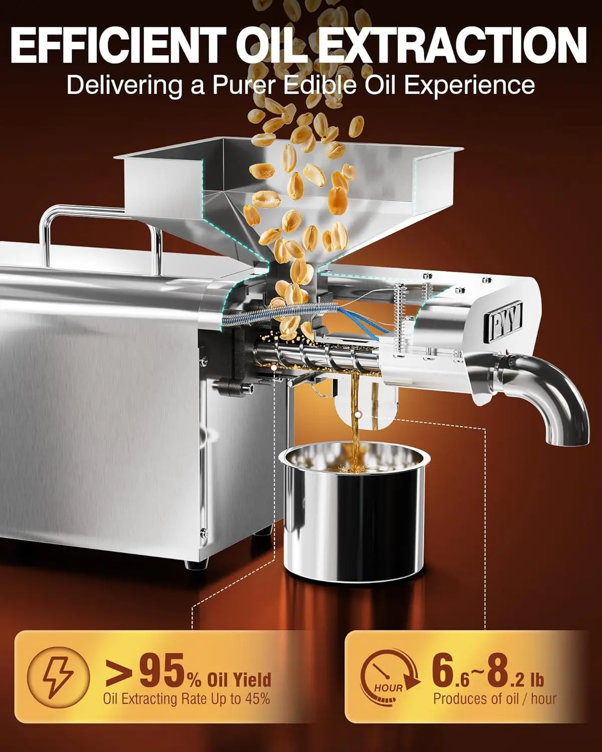 Oil Press Extractor Machine Cold & Hot Press Automatic Electric Oil Maker for Home Commercial 750W Seeds Nuts Oil Expeller 2