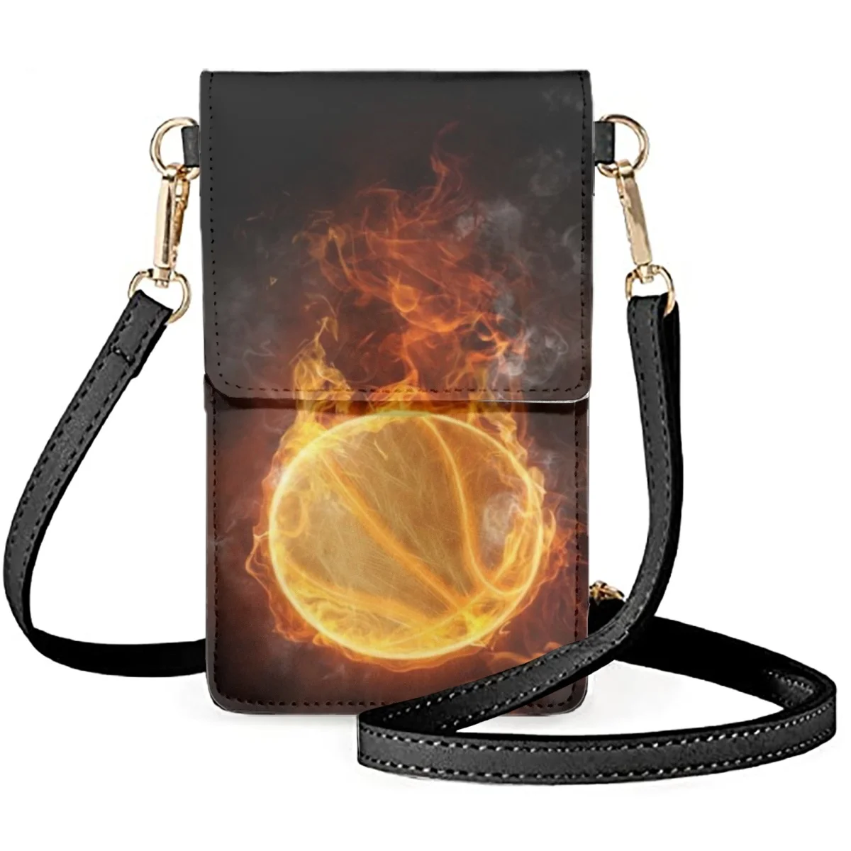 

FORUDESIGNS Basketball Fire 3D Printed Men Mobile Phones Bags Burning Flame Wrist Pack Unisex Flip Cellphone Bag Women Pouch