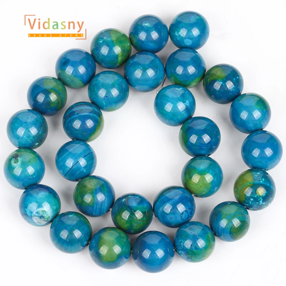 Naturstein Blaugrüne Planeten-Achate 10/14mm Runde Perlen für Schmuckherstellung Runde lose DIY-Accessoires Armband Halskette