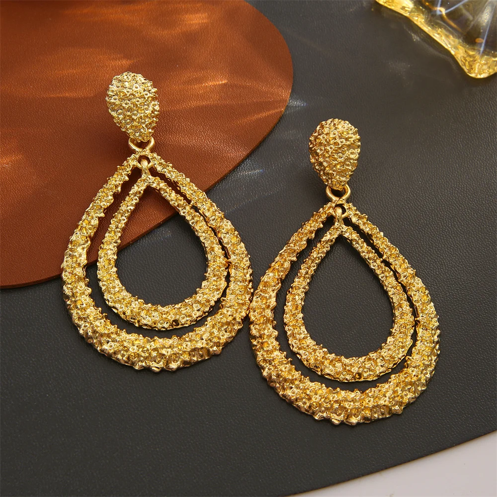 Vintage Exaggerated Big Gold Color Water Drop Dangle Earrings for Women Female Geometric Hanging Piercing EarringFashion Jewelry dangle earrings,drop earrings,long earrings,golden earrings,dome teardrop earrings,geometric earrings