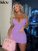 kliou Halter Solid Mini Dress Women Concise Sexy Cleavage Bandage Sleeveless Low Neck Classic Bodycons Female Basic Street Robe 4