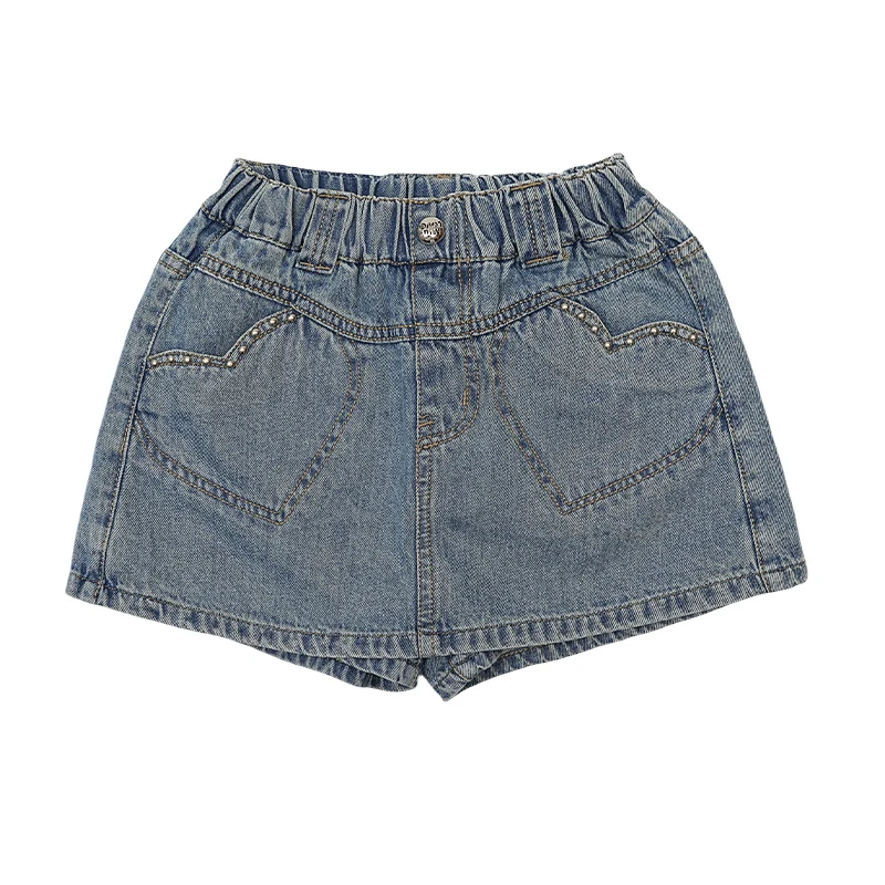 Lmcalzta Girls Denim Skirts Elastic High Waist Jean Pleated Skorts Summer Lightweight Shorts For 4 15 T