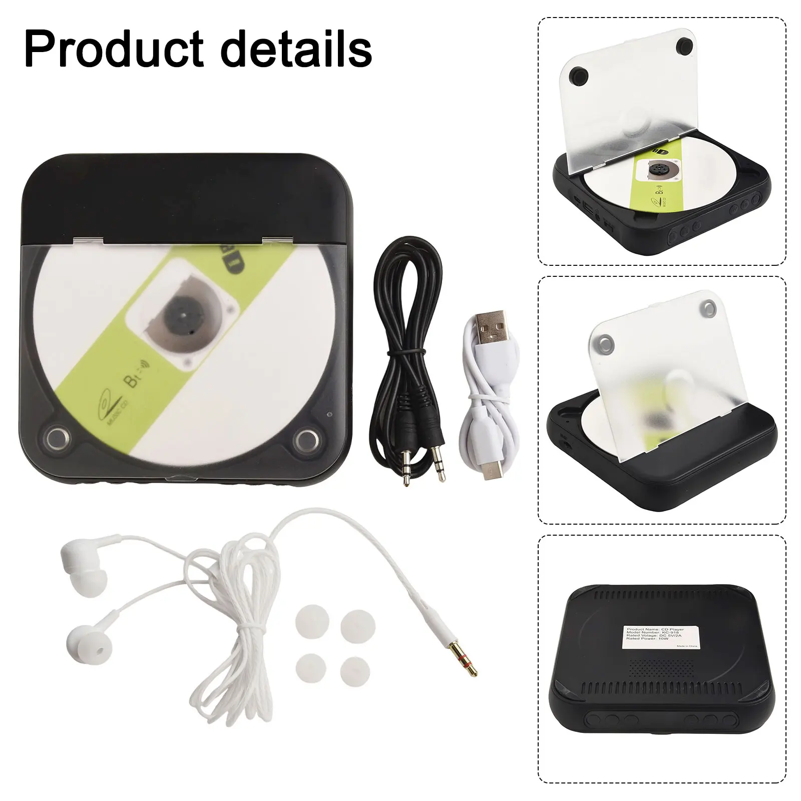 Portable CD Player Bluetooth Speaker Stereo CD Players with Double 3.5mm Headphones Jack Wall Mountable Music Player