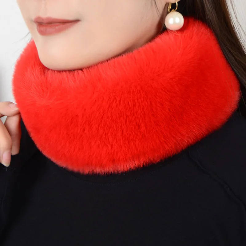 

Korean Winter Neck Brace Outdoor Ride Keep Warm Fluffy Soft Faux Rabbit Fur Scarf Cute Solid Color Fashion Women's Scarves C47