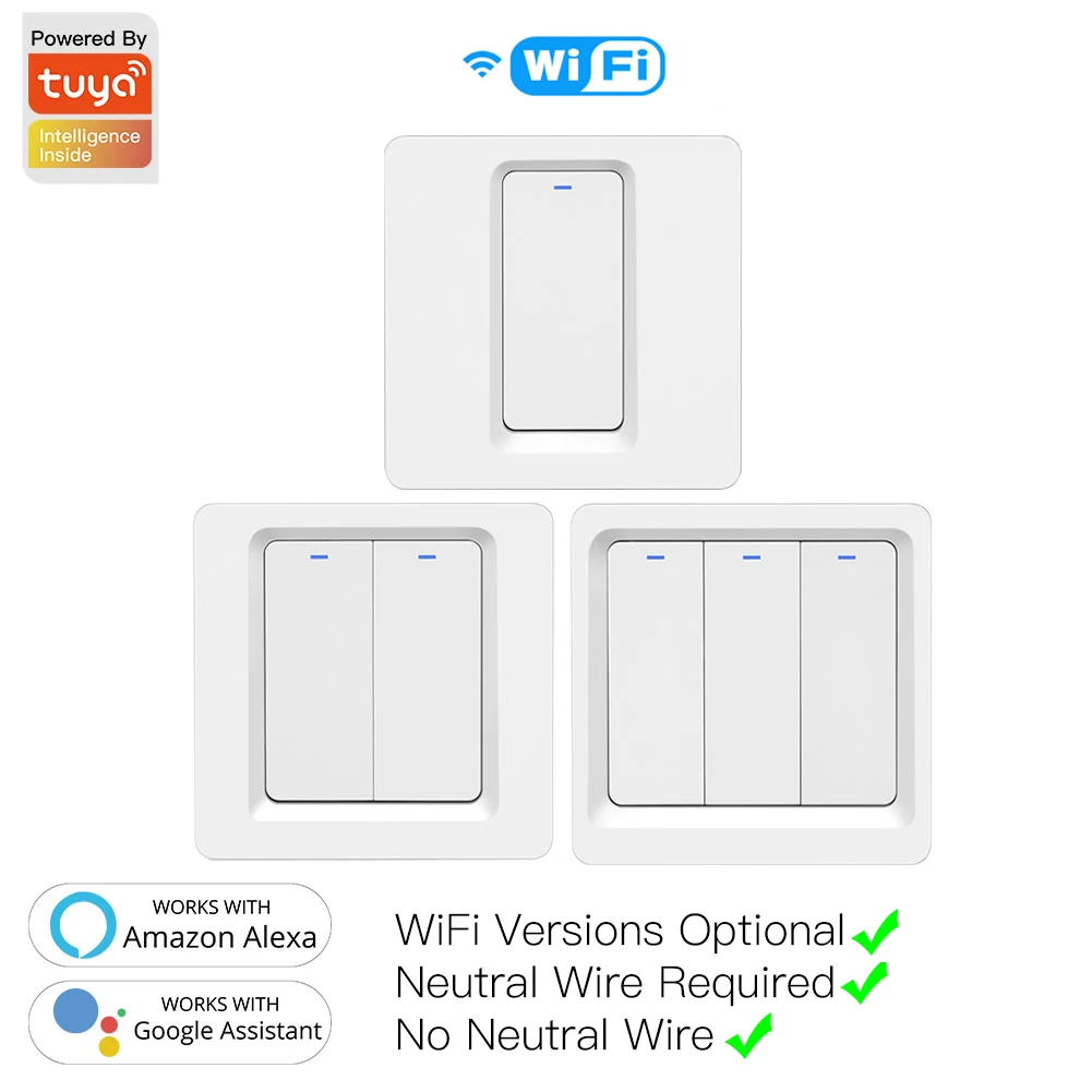 Bingoelec Wifi Smart Drukknop Geen Neutrale Vereist 2Mqtt Setup Tuya App Controle Met Alexa Google Thuis 2/3 Manier | Обустройство