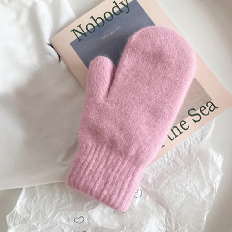 

Winter Soft Knitted Gloves Solid Color Furry Full Fingers Mittens Imitation Rabbit Fur Gloves Simplicity Thicken Warmer Gloves