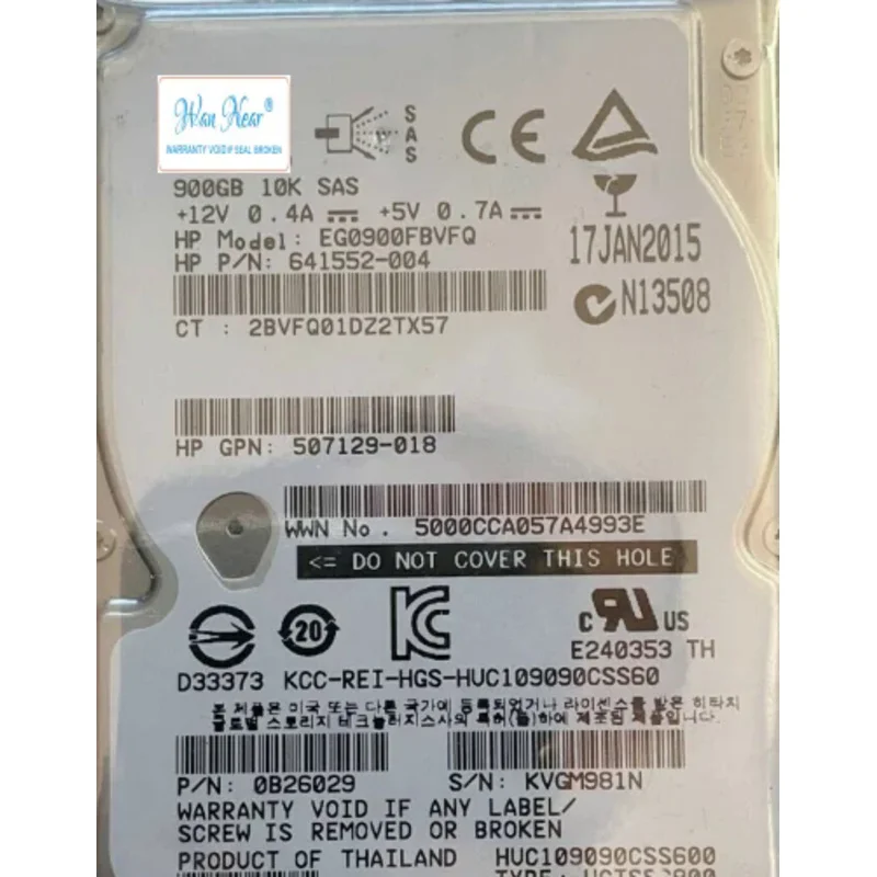 

For HP 900GB 2.5" SAS 10K 719429-001 EG0900FBVFQ 10000RPM HDD 641552-004 507129-018