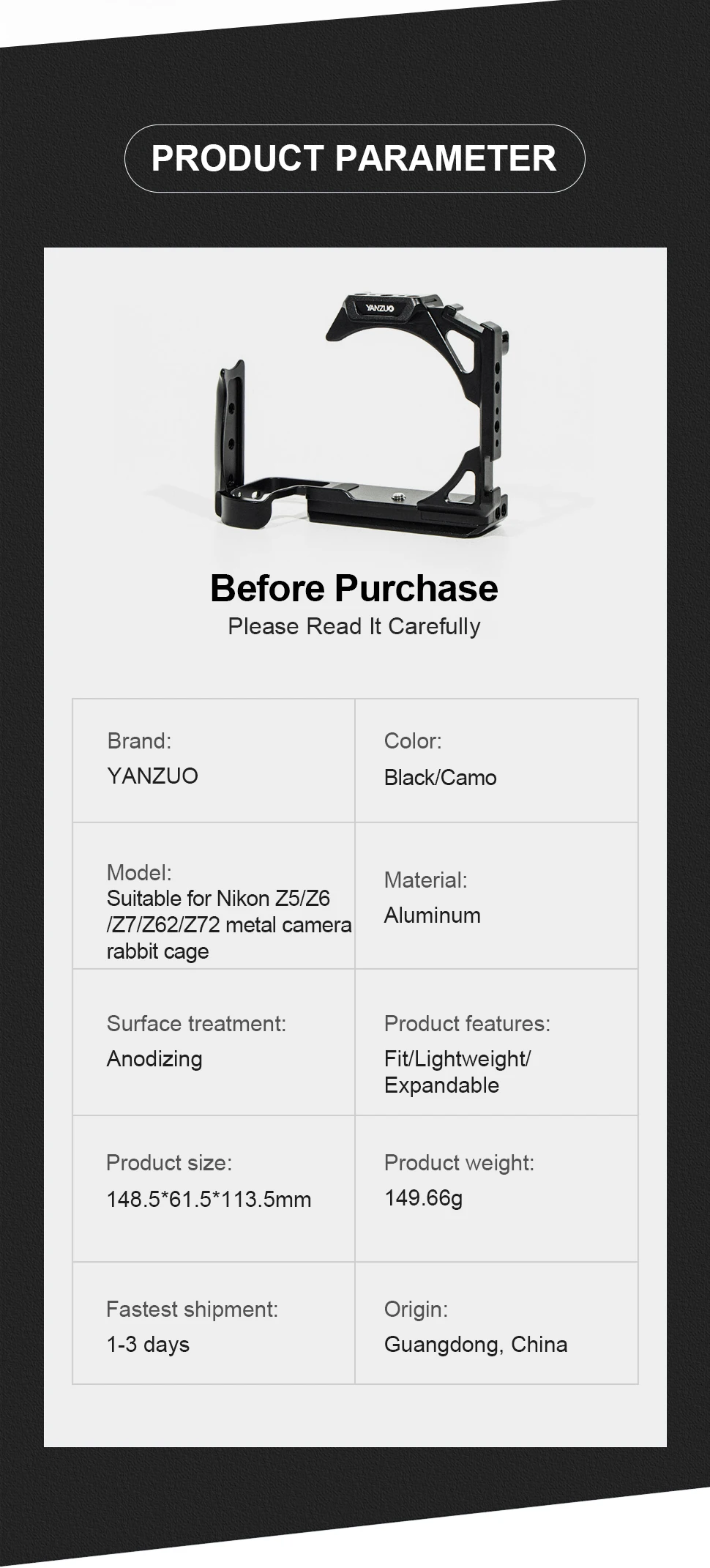 Professional Photography Camera Quick Release Board for Nikon Z5 Z6 Z7 Z6II Z7II