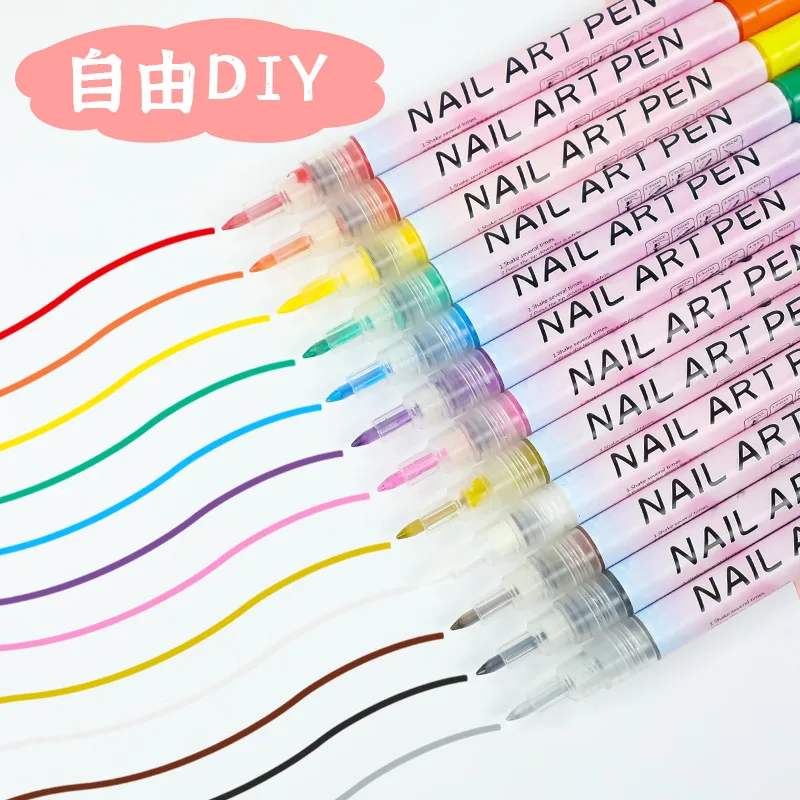 매니큐어 펜, 아크릴 페인트, 학생용 페인트 펜 세트, 0.5/0.7MM 펜촉, DIY 모양 그리기 라인, 도트 네일 그래피티 용품, 12 가지 색상
