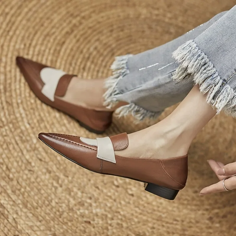 Women Flat Shoes  Pointed Toe  Low-heeled Loafers Fashion Designer Trendy New Soft-soled Elegant Dress High-heeled Shoes 3