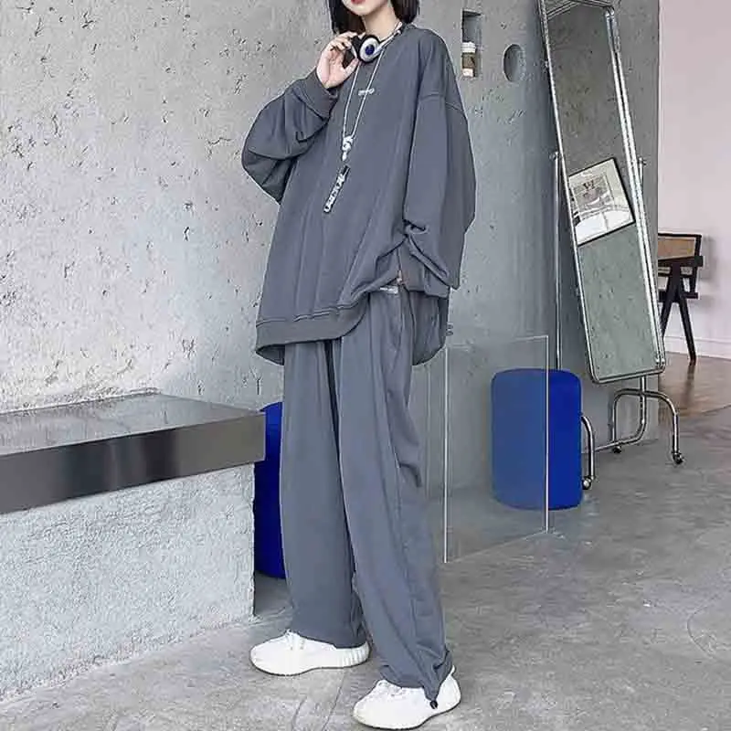 Koreon Women Oversized Tracksuit Two Piece Pant Sets Long Sleeve Top Spring Autumn Solid Casual Vintage Streetwear Sports Suit