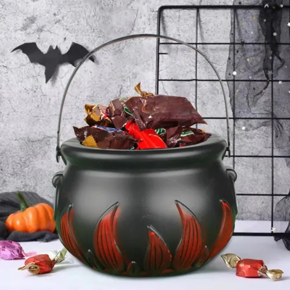 Candy Pot Plastic Witch Skeleton Candy Cauldron Bucket Kettles With Handle Halloween Party Decoration Props