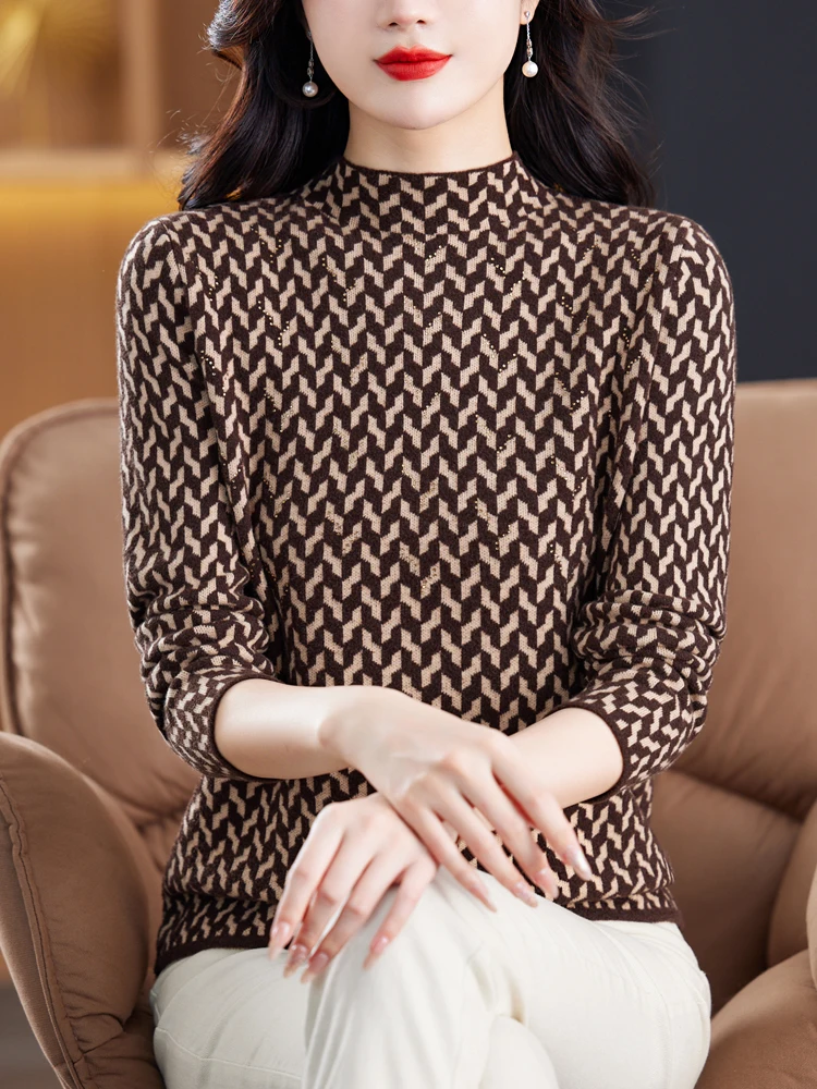 

Turtleneck Geometry Sweater Woman Spring Autumn Korean Fashion Pullover Femme Womens Clothing Long Sleeve Top Sweaters