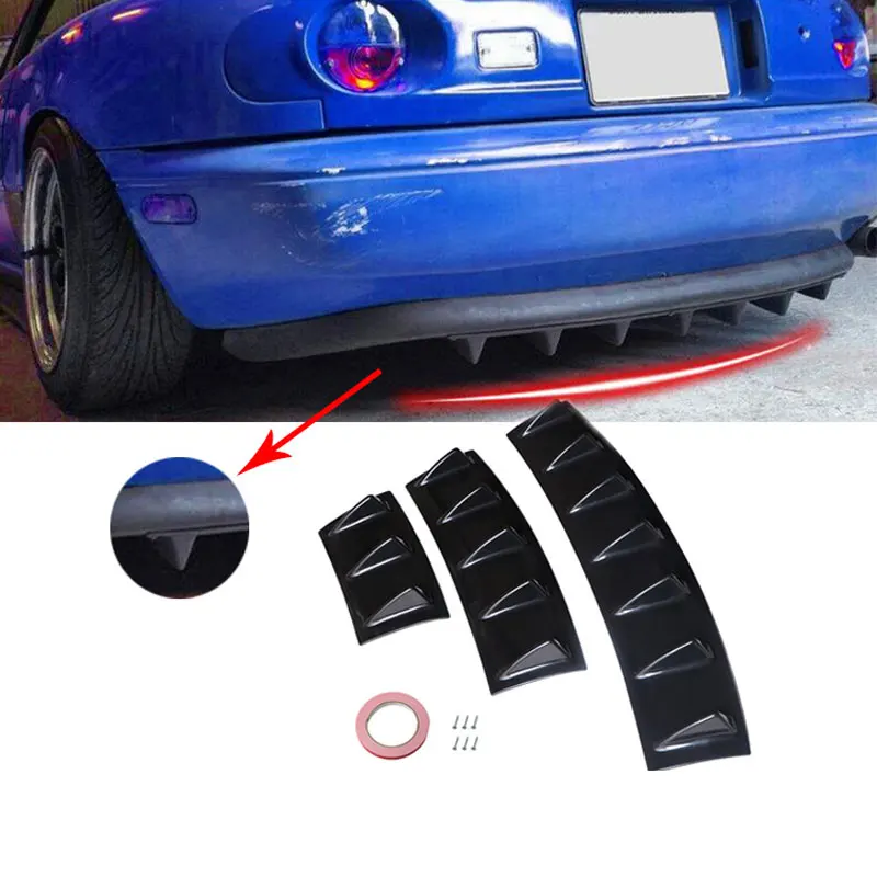 

New ABS Plastic Universal Black Rear Bumper Lip Spoiler Chassis Diffuser 3Fin 5 Fin Shark Fin Style Car Modification Accessories