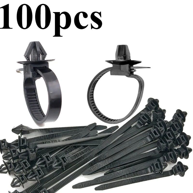 Car Nylon Cable Ties 10/100PCS Car Nylon Black Cable Ties Push Mount Wire Harness Fastener Cable Clamp Clips Ties Management Car Wire Organizers