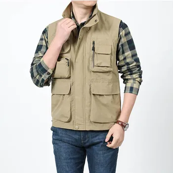 Men's Fashion Vest Summer Photographer Waistcoat Tactical Webbed Gear Coat Functional Multi Pocket Work Sleeveless Jacket Man 2