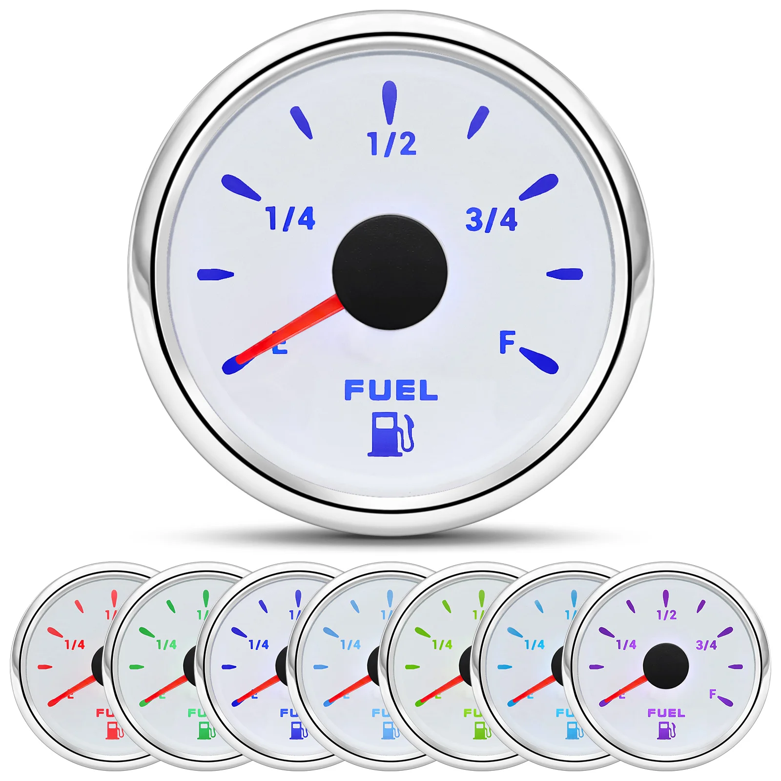52mm (2") Fuel Level Gauge With 7-Color Backlight - 12V/24V Tank Gauge With 300mm Sending Unit