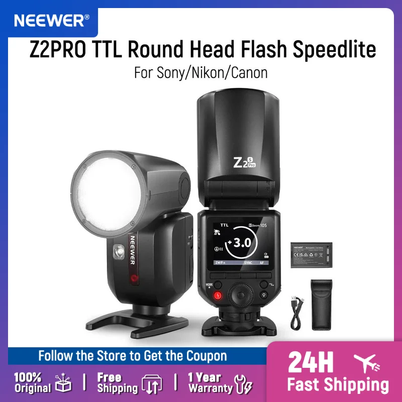 NEEWER Z2 PRO 2.4G TTLラウンドヘッドフラッシュスピードライト