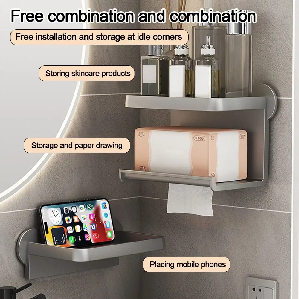 Description Picture 4 of itemCreative Plastic Paper Towel Holder Fashion Wall Mounted Bathroom Shelf No Punching Mobile Phone Rack Toilet Accessories