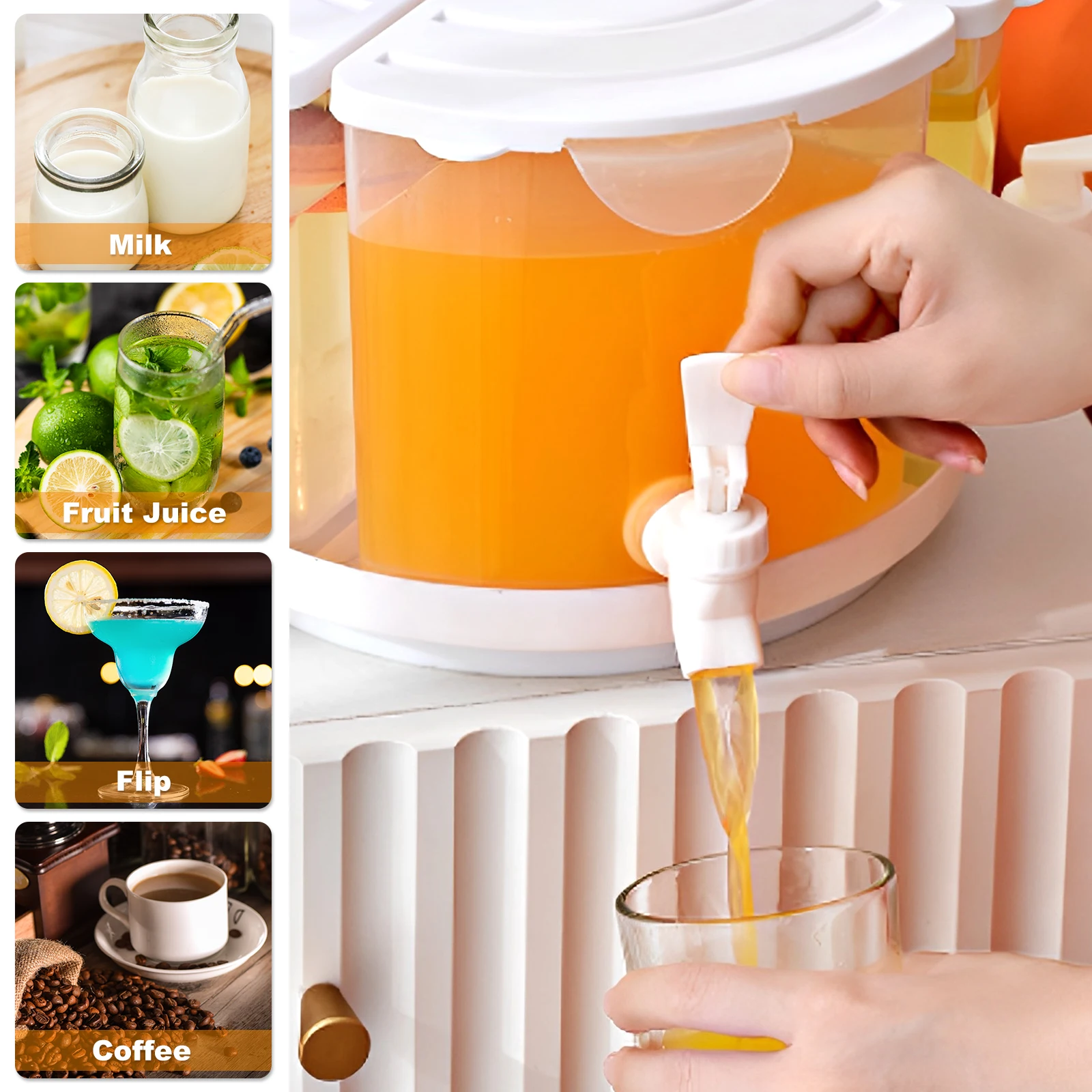 Juice Dispenser 1.37 Gallons 360&deg; Rotatable With Lid Leakproof Removable 4-Grid